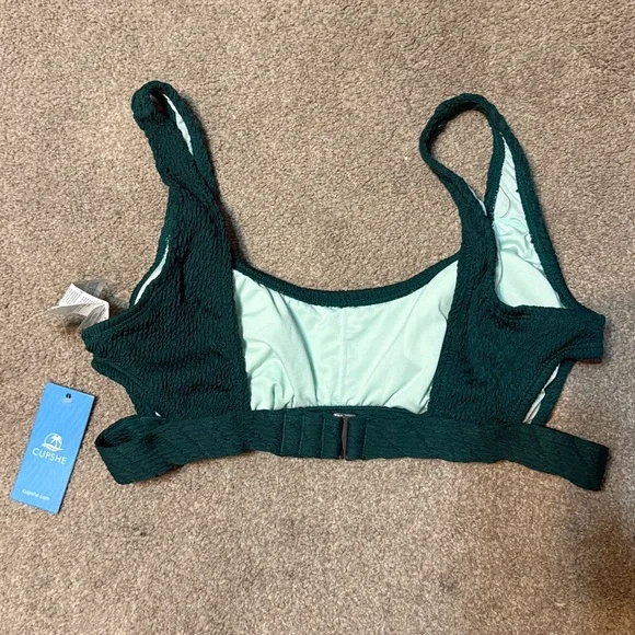Cupshe Teal Escaping Eucalyptus Scoop Neck Bikini Top Size M - Picture 3 of 5